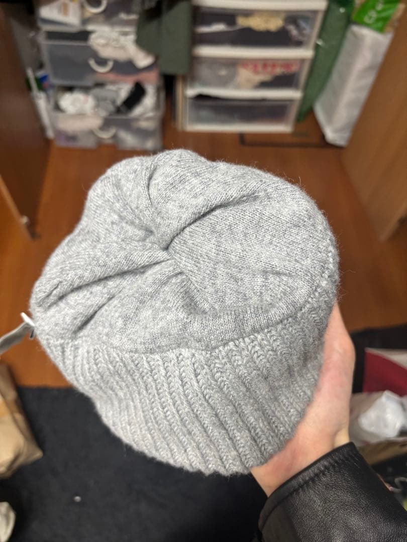 【正規品保証】新品 GANNI ガニー ロゴパッチ ビーニー　ニット帽　グレー