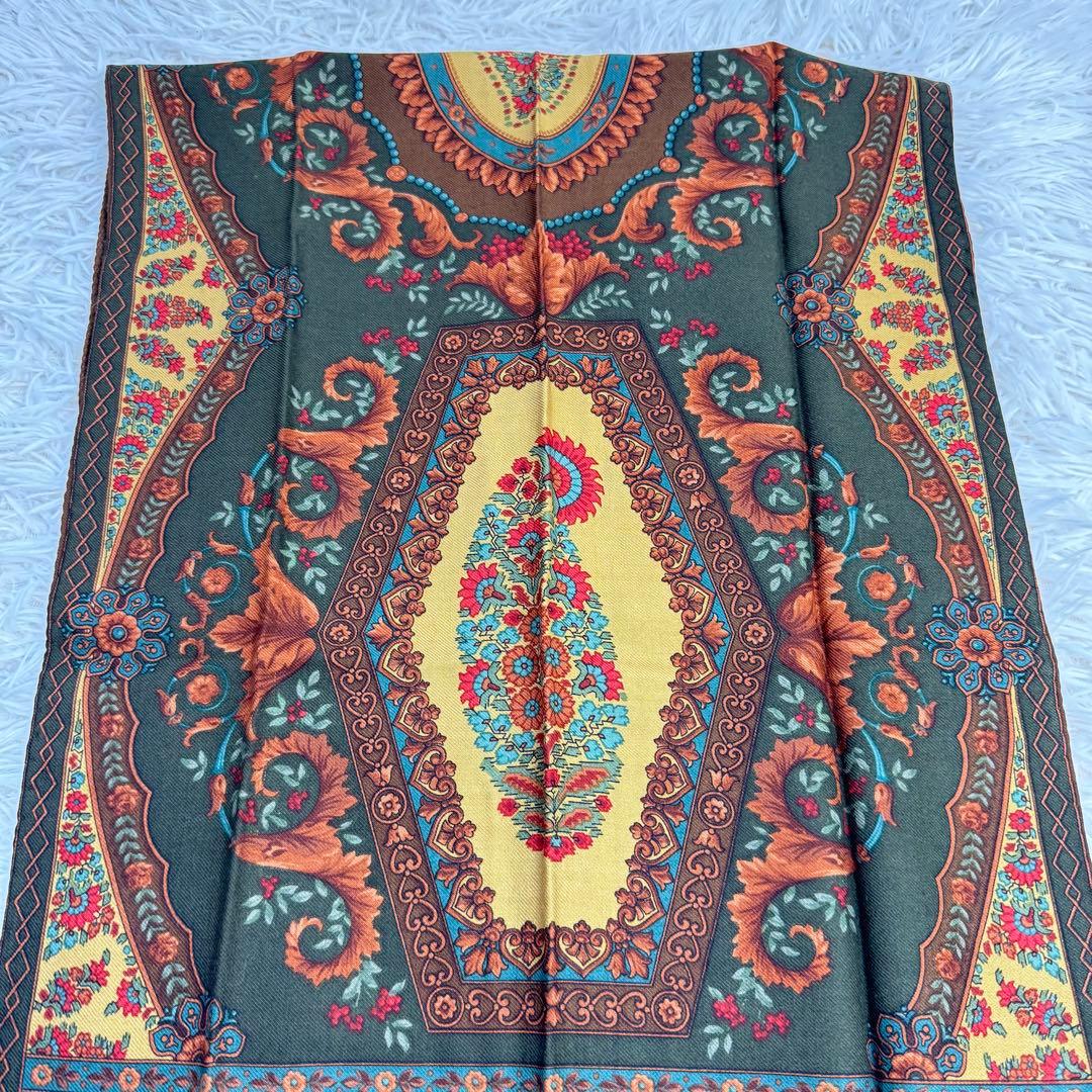 【美品】ETRO スカーフ　ペイズリー柄　ブラウン　花柄　ウール　シルク