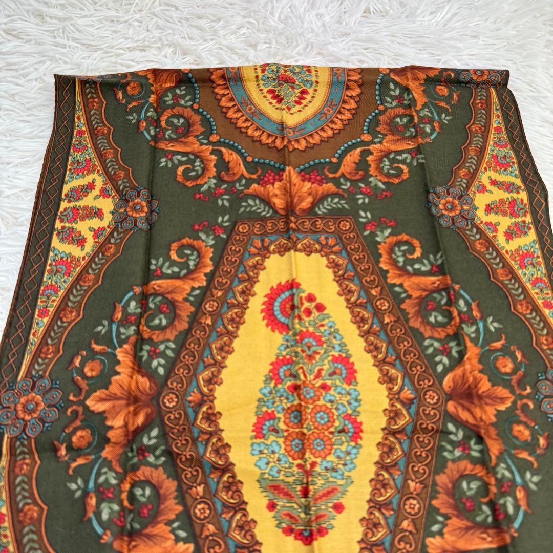 【美品】ETRO スカーフ　ペイズリー柄　ブラウン　花柄　ウール　シルク