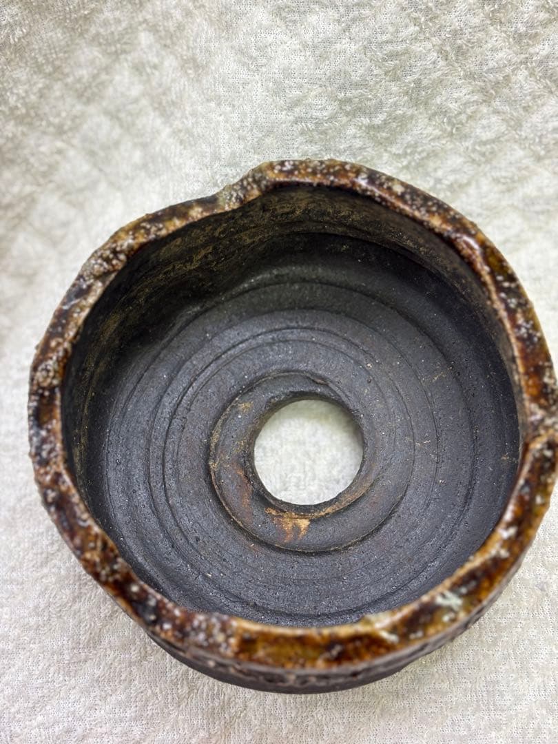 信楽焼　陶器製盆栽鉢 黒色と茶色のグラデーション　作名あり