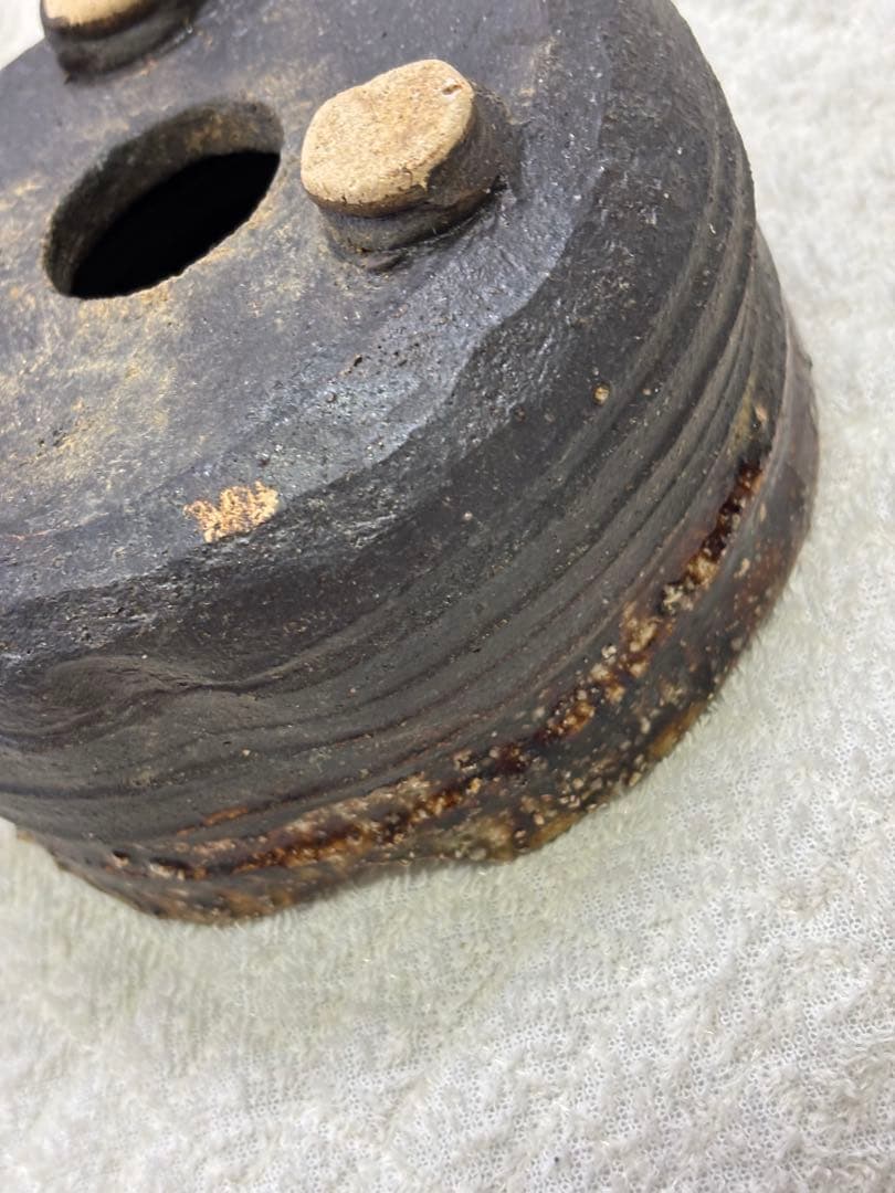 信楽焼　陶器製盆栽鉢 黒色と茶色のグラデーション　作名あり
