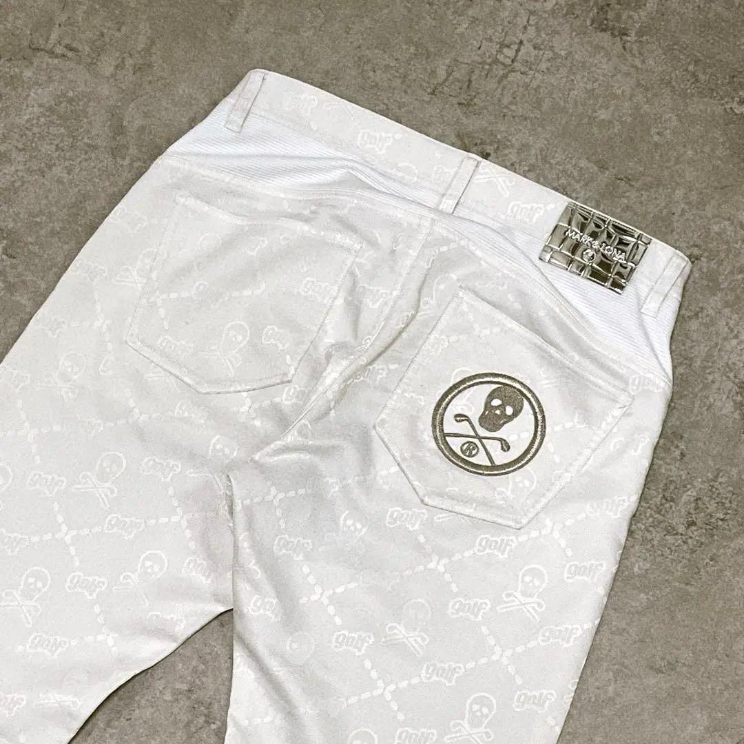 MARK&LONA スカル 総柄 刺繡 シルバーパッチ ゴルフ 白 46