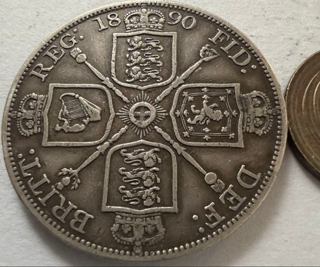 と*の様 1890年 英国ジュベリーヘッドヴィクトリア女王 ダブルフローリン銀貨