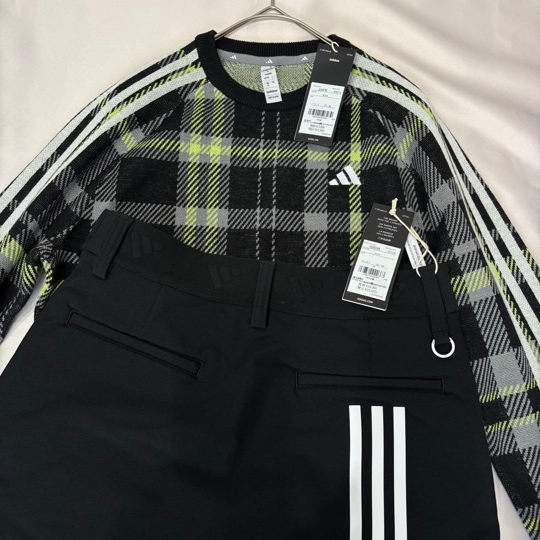 新品adidas ゴルフタータンチェック柄 ニット　裏起毛スカートセットアップ