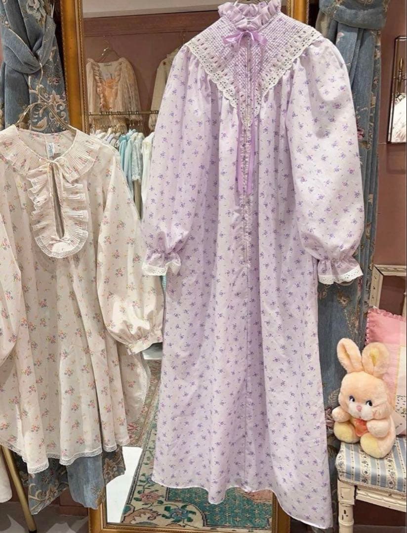 ワンピース 80s vintage satin ribbon flower dress