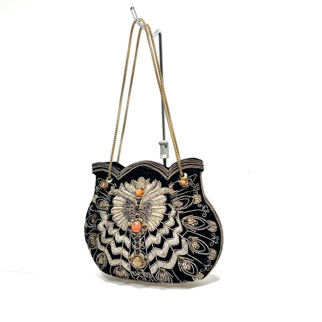 【美品】Lumy はしもと ルミー/ビーズ・天然石・ザリ刺繍 /ビーズバッグ
