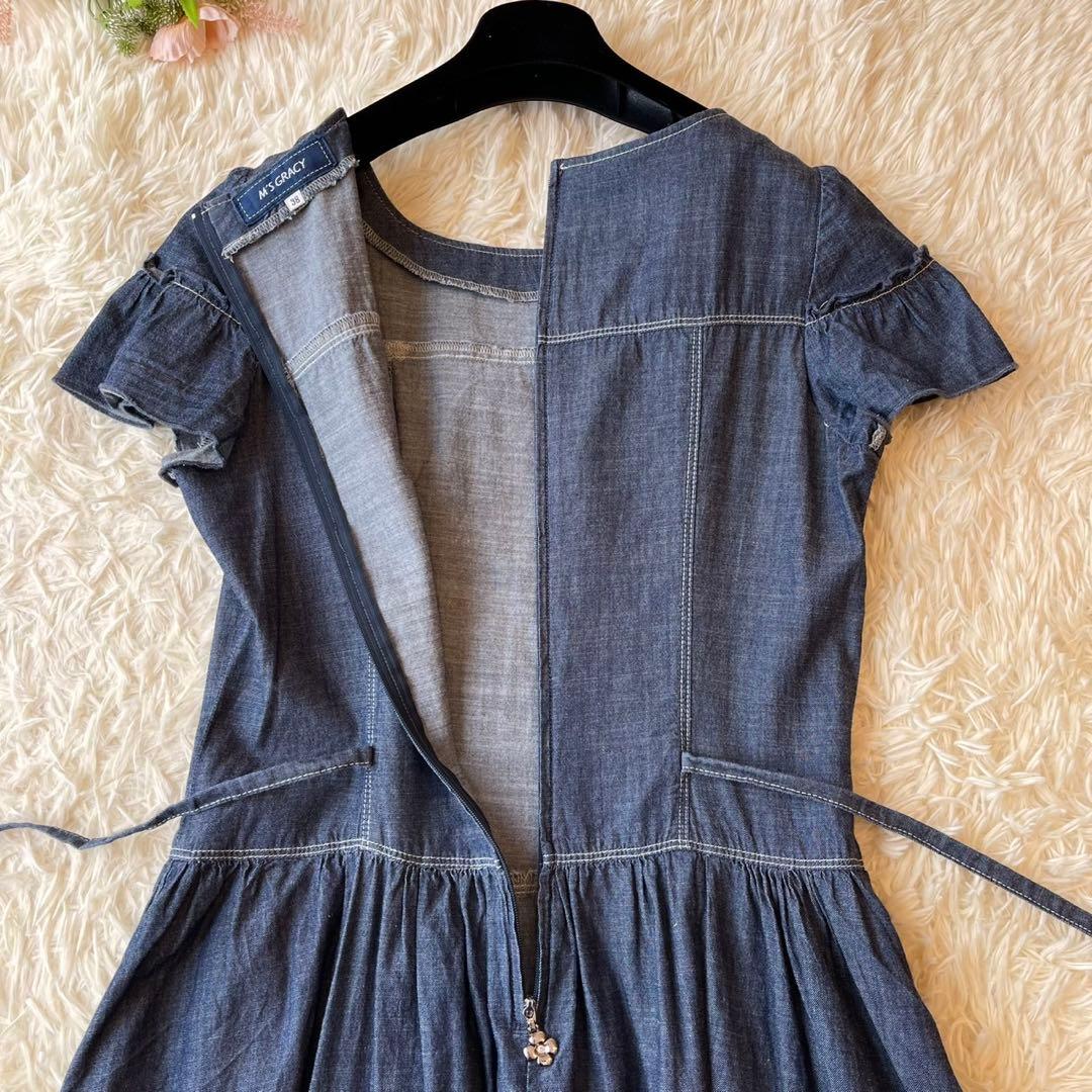 M'S GRACY ウォッシャブル デニム フリル ワンピース ブルー 38