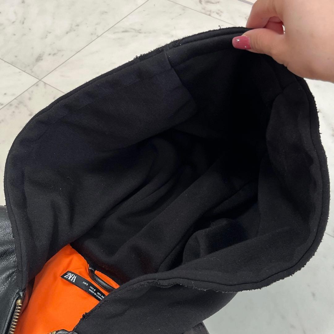 極美品✨ZARA ザラ コントラストフード付きフェイクレザー ジャケット S