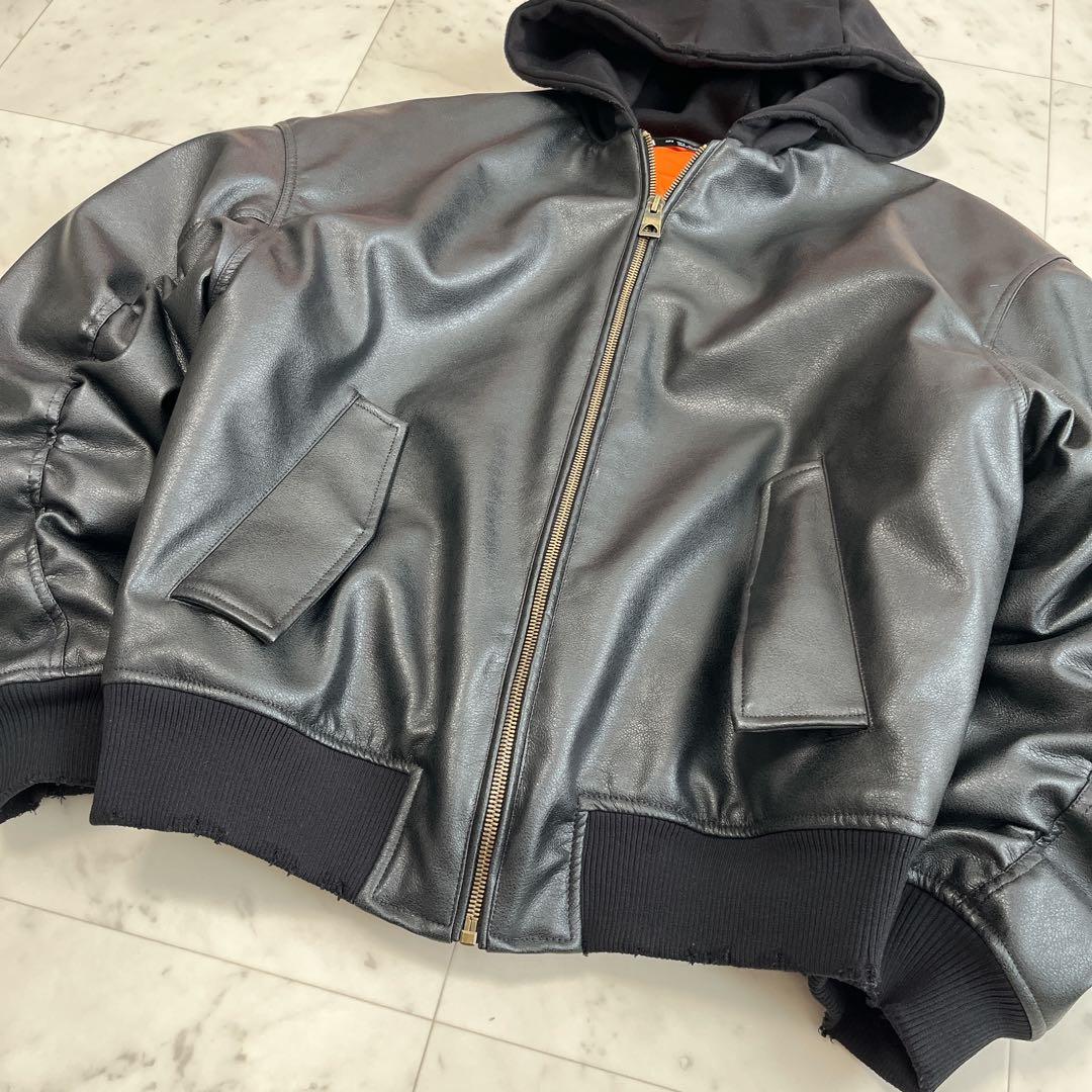 極美品✨ZARA ザラ コントラストフード付きフェイクレザー ジャケット S