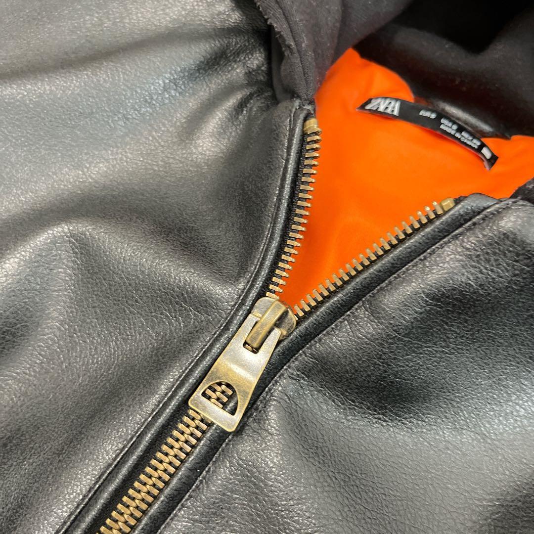極美品✨ZARA ザラ コントラストフード付きフェイクレザー ジャケット S