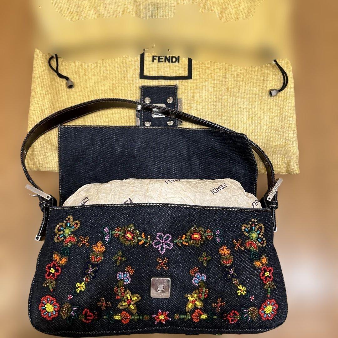 FENDI マンマバケット　フラワービーズ　デニム