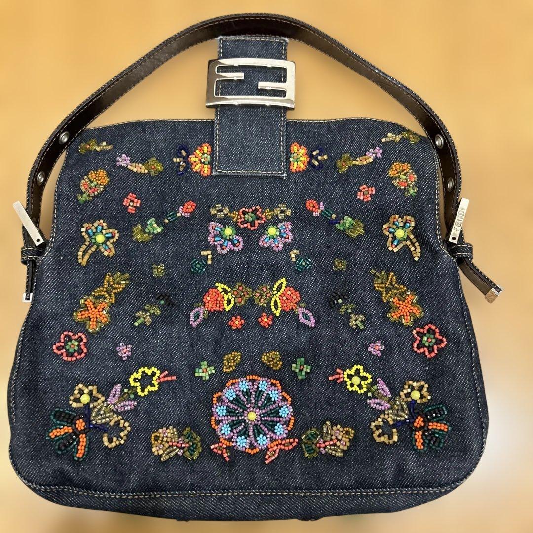 FENDI マンマバケット　フラワービーズ　デニム