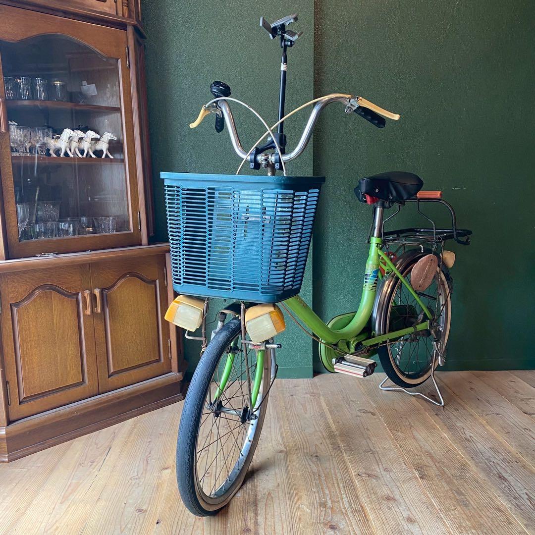 自転車 昭和レトロ 当時物 ママチャリ 緑 グリーン インテリア レトロポップ