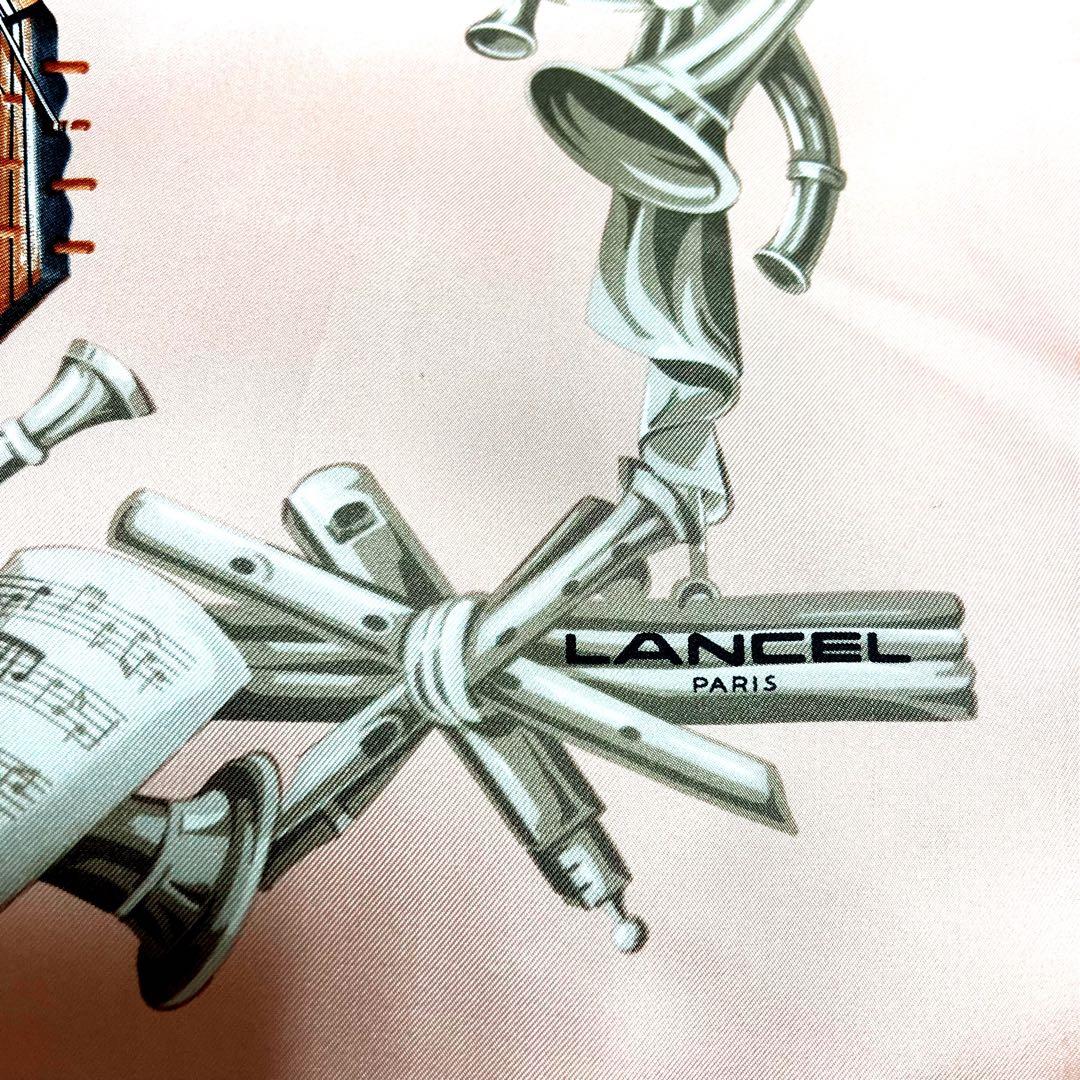 【未使用】LANCEL 楽器柄 大判 100%シルクスカーフ ピンク