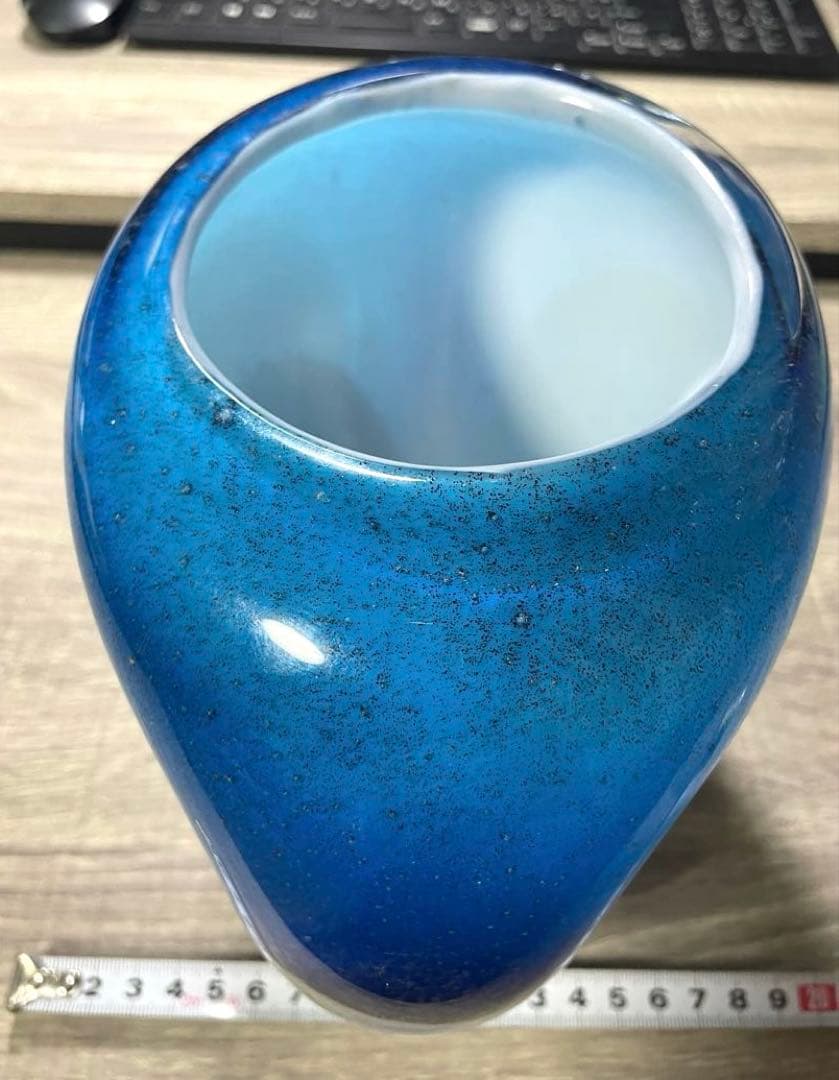 ガラス製フラワーベース　花瓶　ガラス工芸品　ブルーサファイア 約20cm/3kg