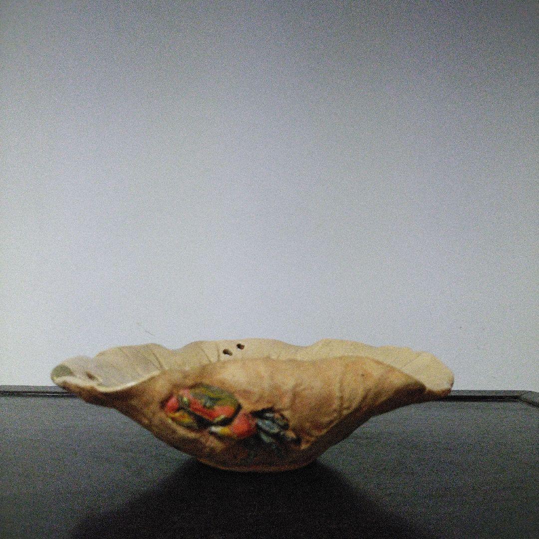 NO587 水月焼　菓子皿　蟹　細工皿　蓮葉　補修アリ