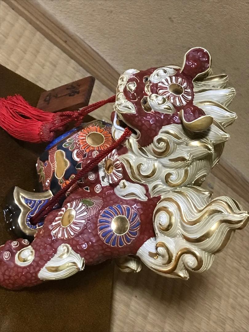九谷焼　獅子　うちでの小槌　置物