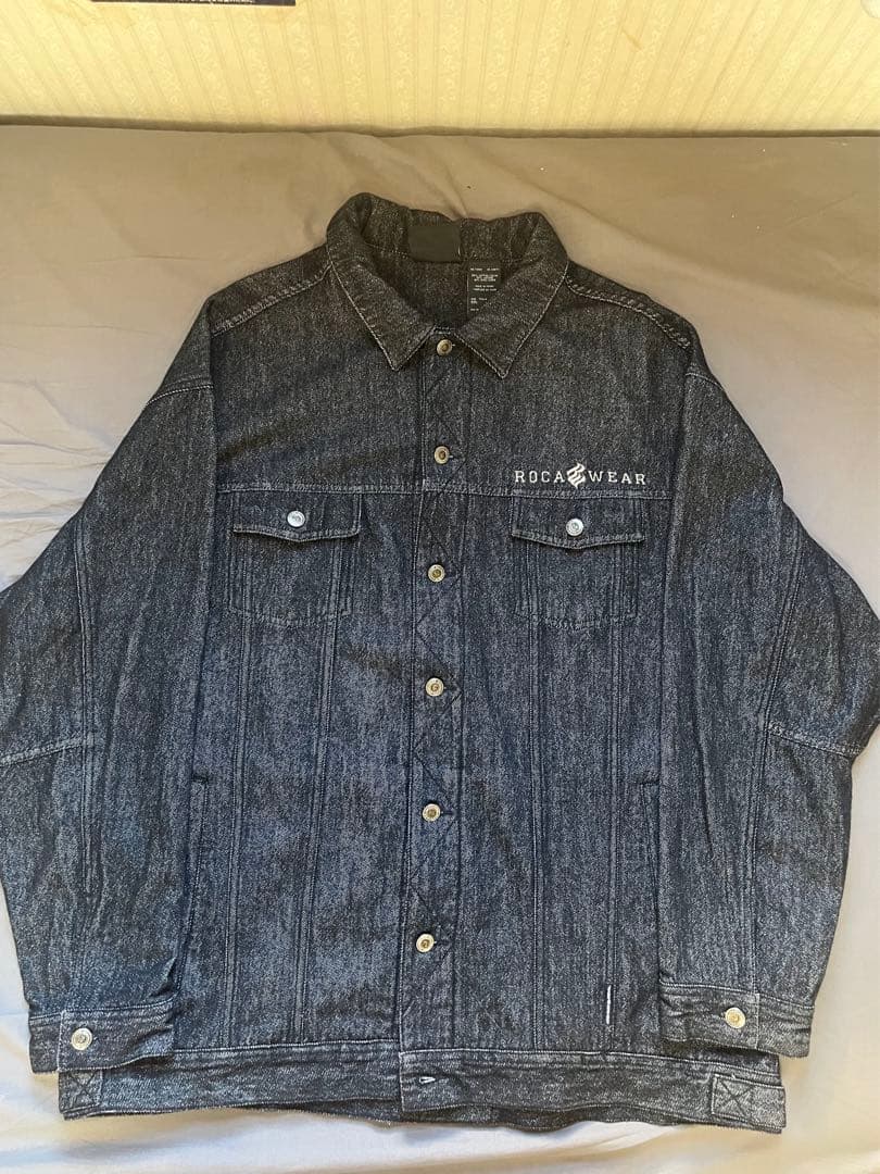 ROCAWEAR デニムジャケット 刺繍ロゴ ロカウェア 黒系 XXL b系