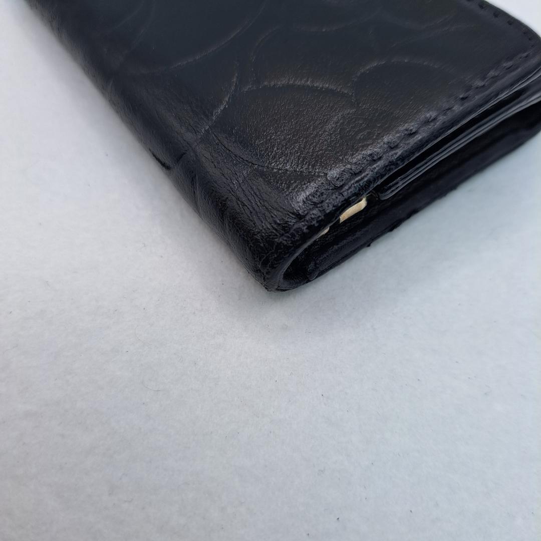 CHANEL　カメリア　キーケース　ブラック　ラムスキン