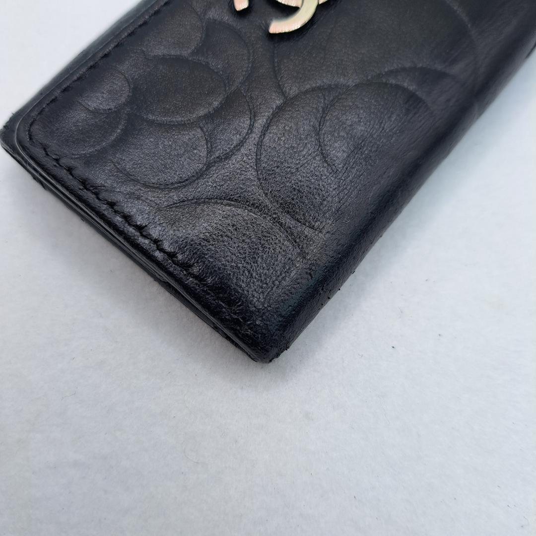 CHANEL　カメリア　キーケース　ブラック　ラムスキン