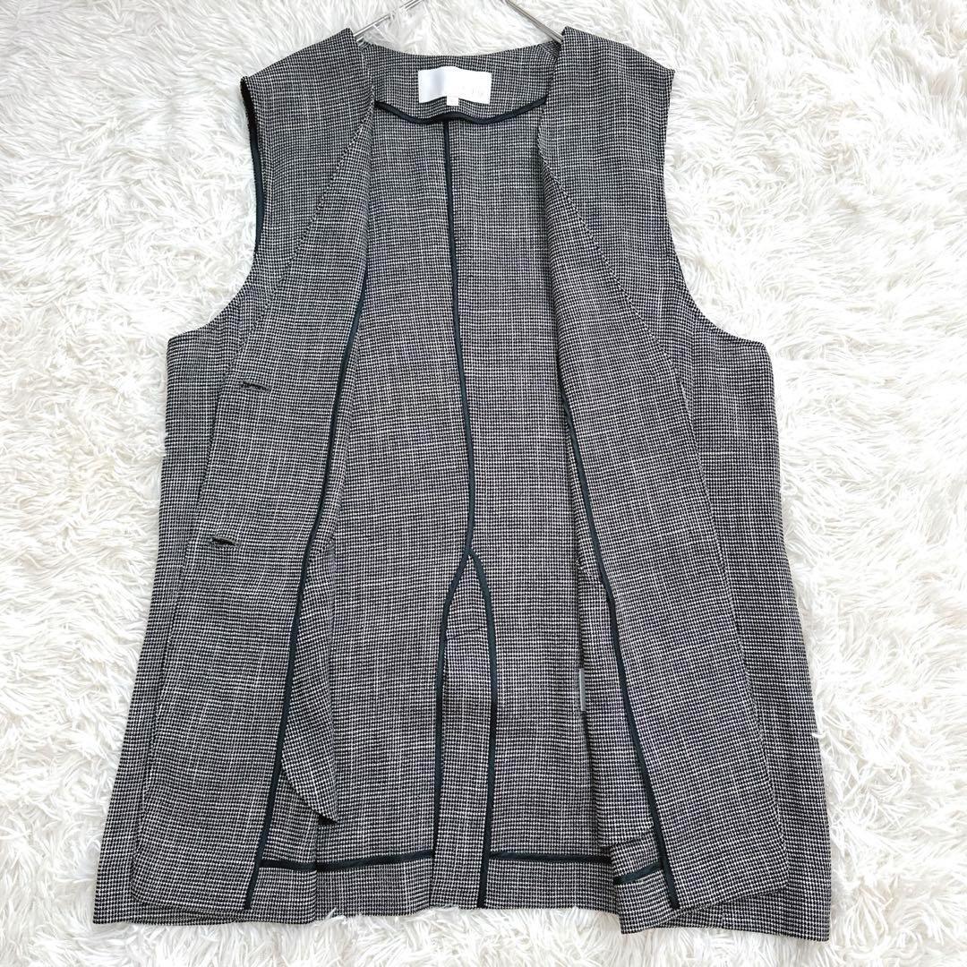 24SS 未使用級 3XL 自由区 ロングジレ グレー ベスト ツイード