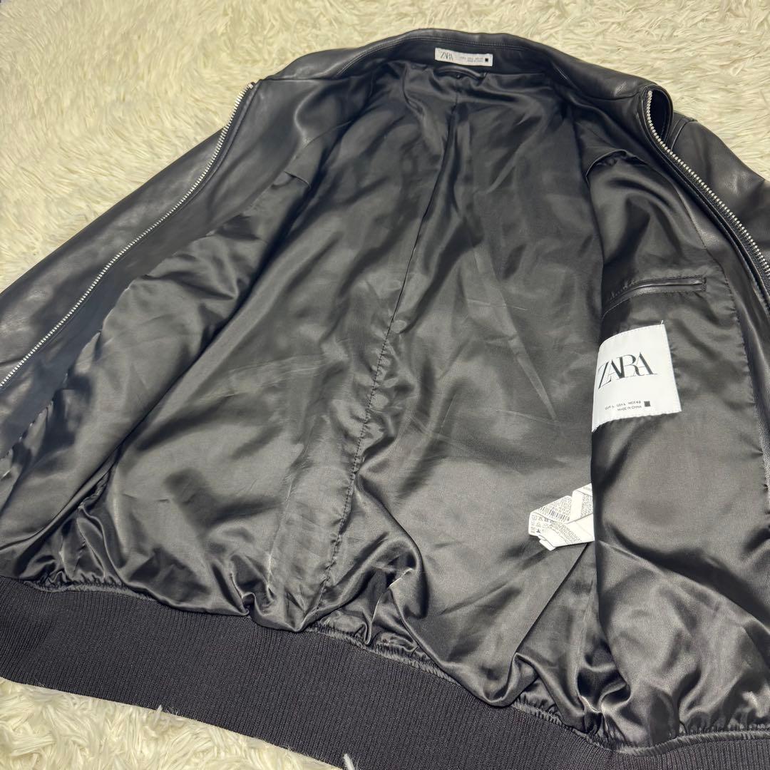 ☆【美品】ZARA レザージャケット L フライト風 リブ切替☆