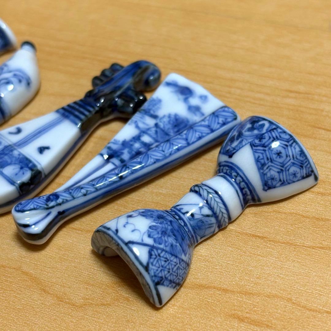 希少✨未使用保管✨九谷焼 長左窯 絵変わり 箸置き 5個揃✨皇室御用達 山本長左