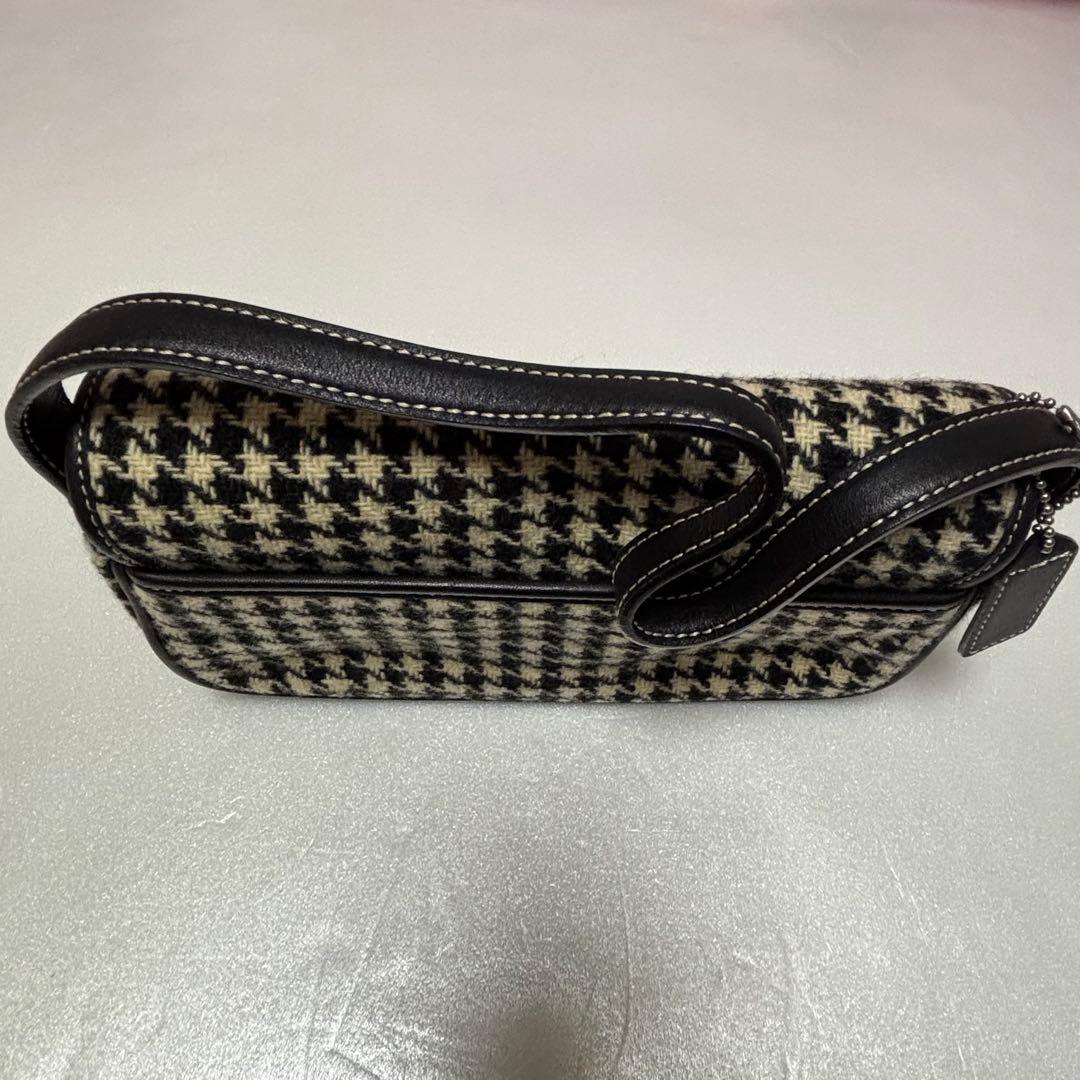 COACH オールドコーチ 白x黒 千鳥格子柄 ミニハンドバッグ肩掛け 8901