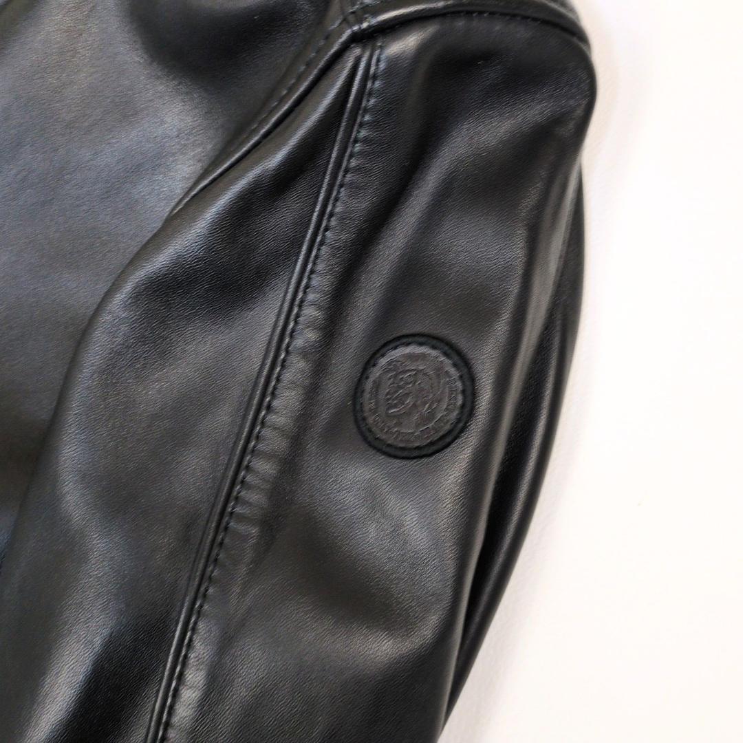 美品 ディーゼル L シングル ライダースジャケット ラムレザー 裏地赤