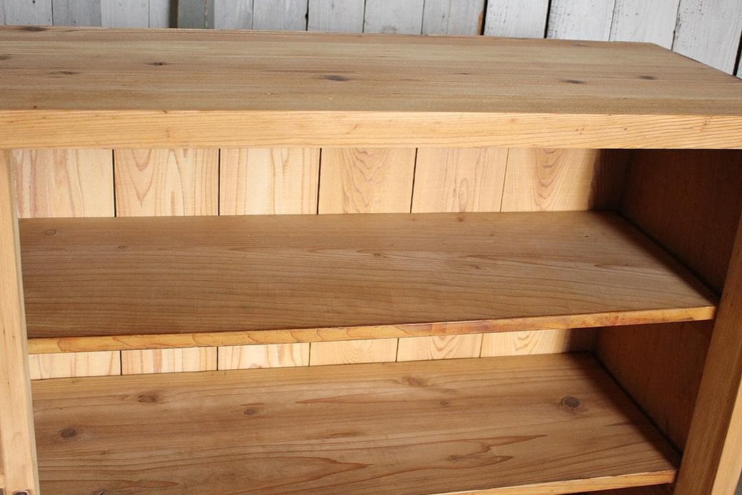 古い大きな木枠の格子ガラス戸棚　食器棚　水屋　カウンター　古家具　古民家