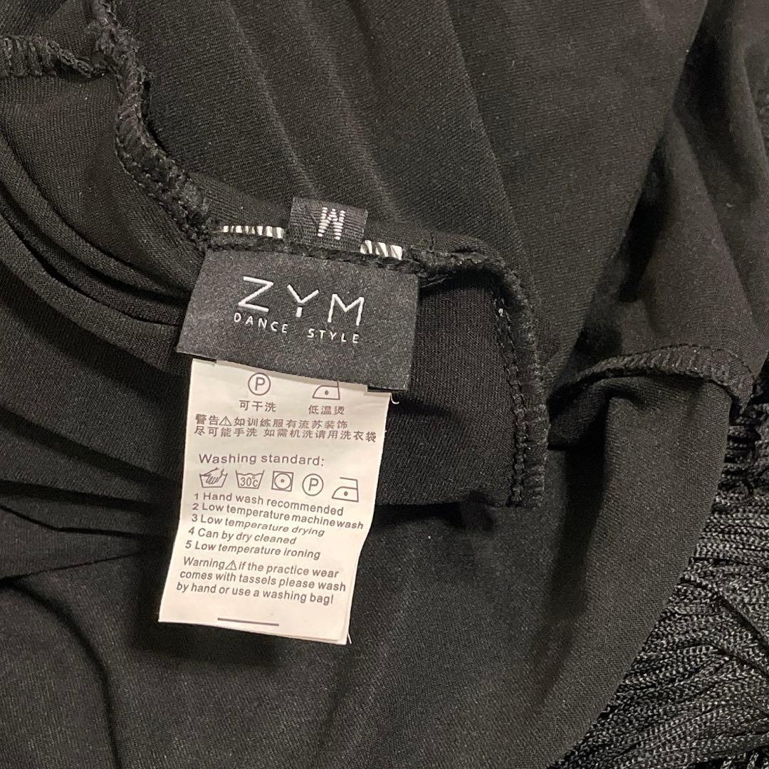 社交ダンスドレス ラテンドレス ZYM 黒 フリンジ 長袖 ストレッチ M