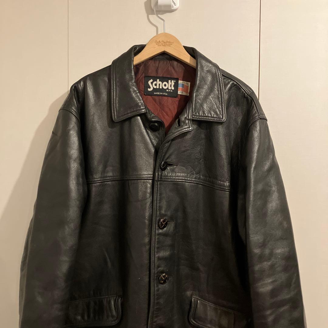 Schott レザーシングルカーコート 46 ブラック