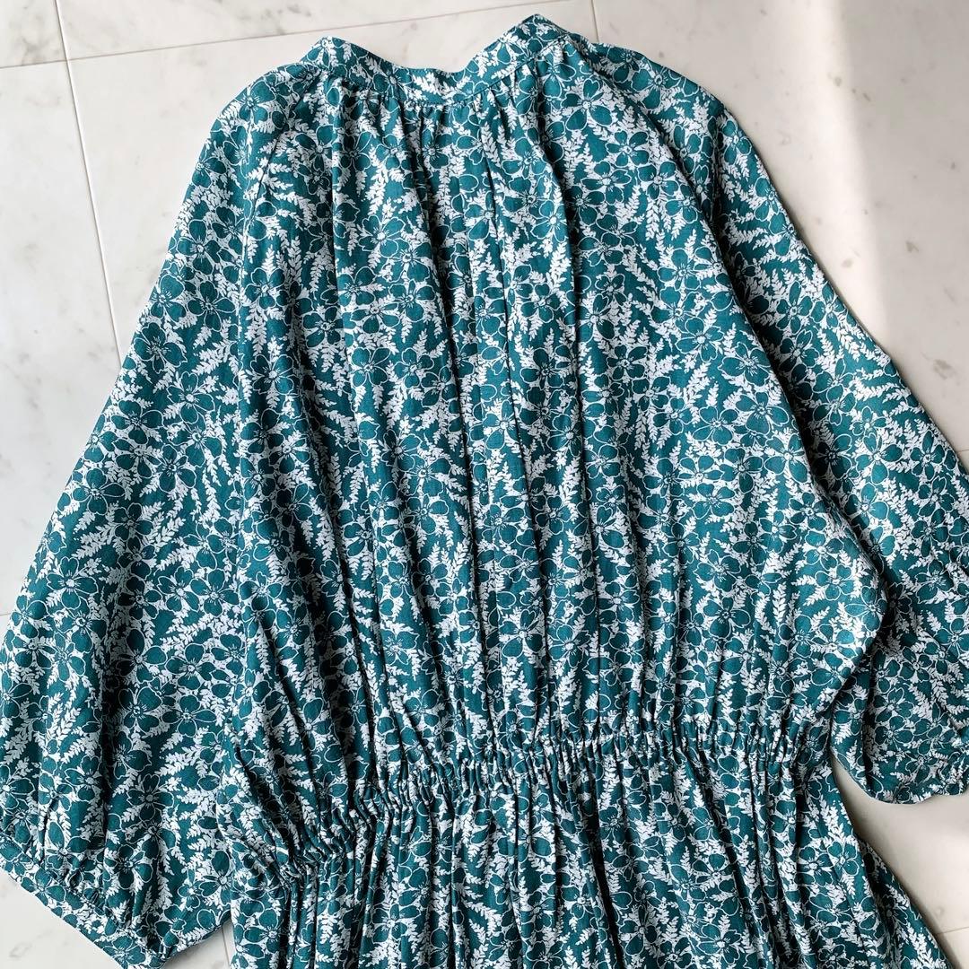 美品　マカフィー　花柄ロングシャツワンピース　ボタニカルプリント　総柄　日本製