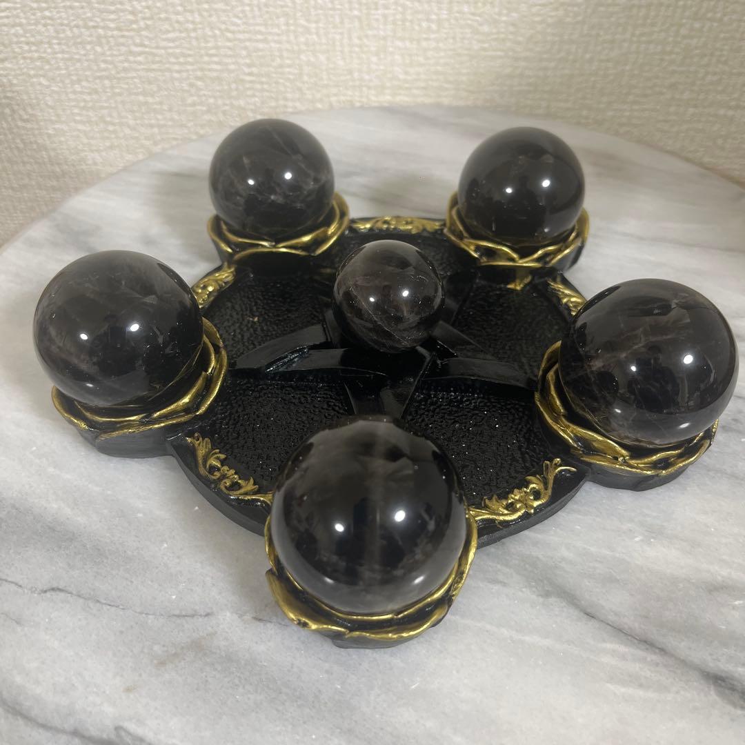 【セット販売】モリオンスフィア　6コ　と　五穂星　五芒星の台座　セット
