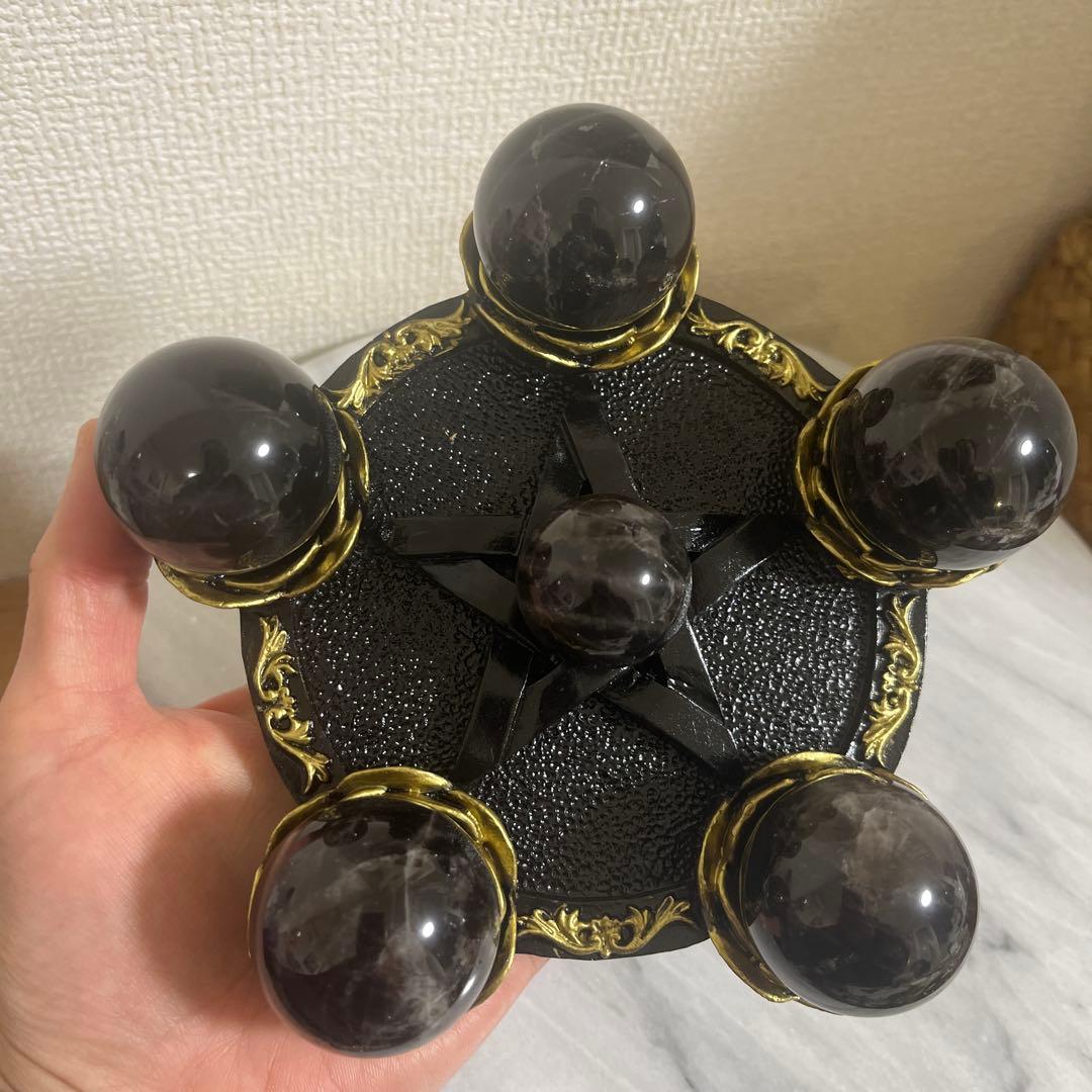 【セット販売】モリオンスフィア　6コ　と　五穂星　五芒星の台座　セット