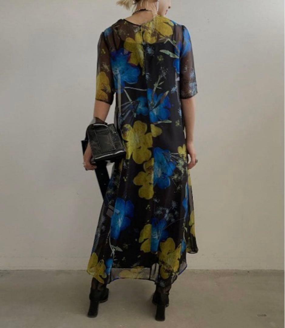 ワンピース Ameri SCAN FLOWER CHIFFON DRESS