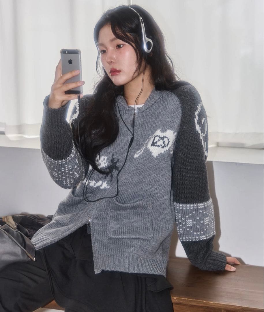 ILLIGO ANGELRING COWICHAN KNIT ZIPUP グレー