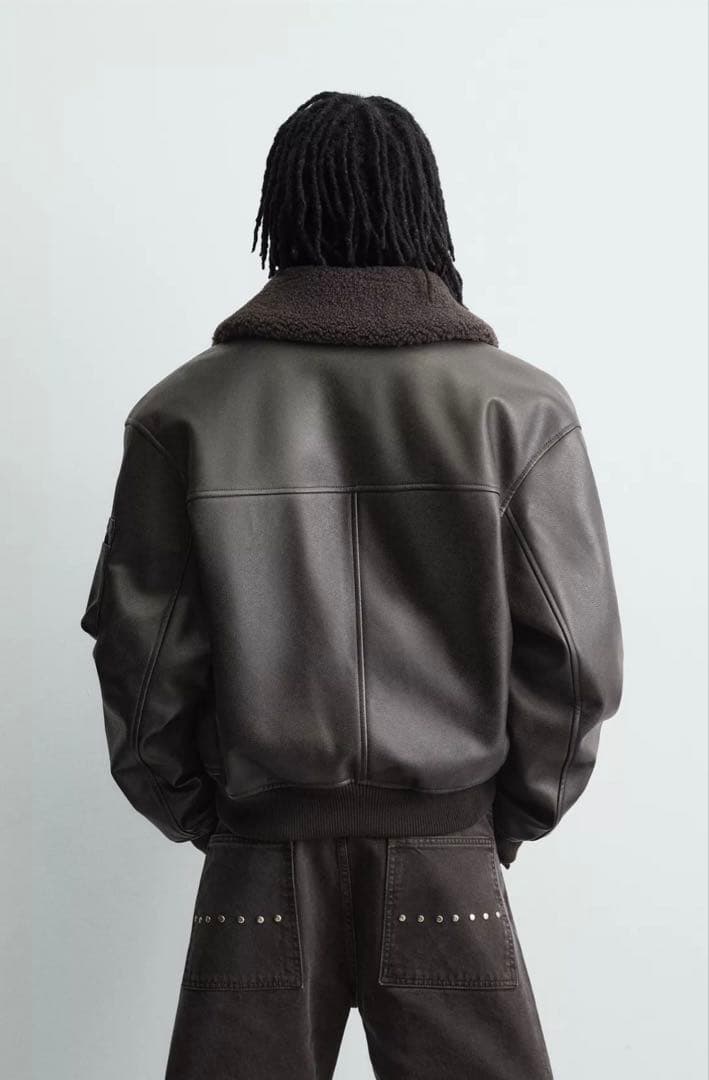 ZARA 取り外し可能な襟付きフェイクレザージャケット L