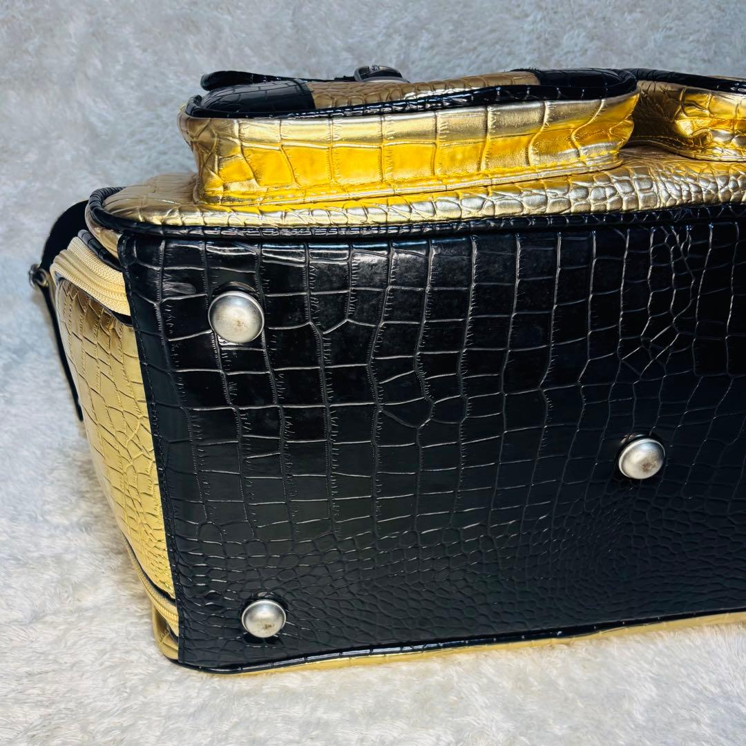 JAPONAIS BLEU クロコ型押し ゴールド 大容量ボストンバッグ2WAY