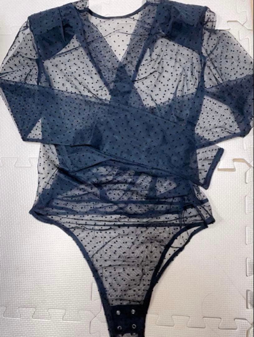 トップス SHEER DRAPE BODYSUITS BLACK