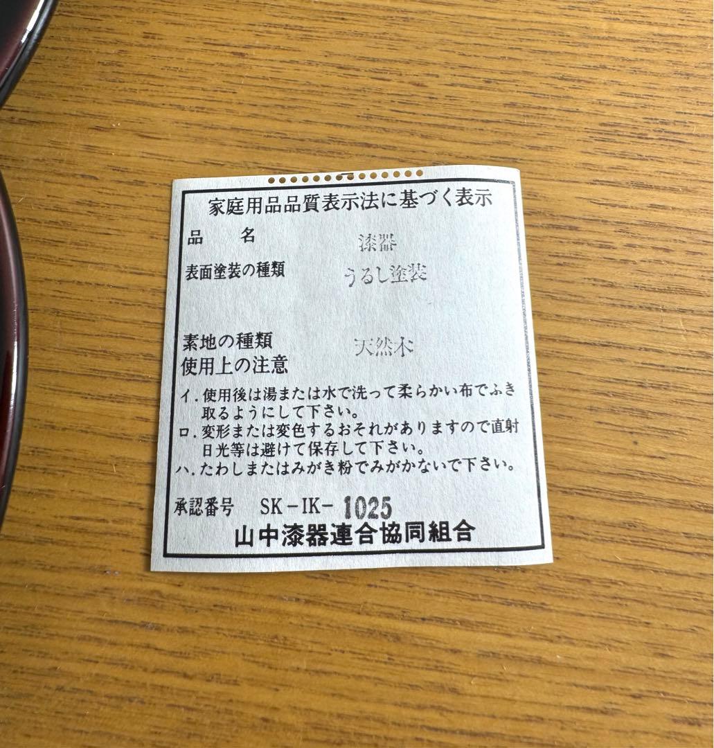 445高級漆器　伝統工芸　山中漆器　五代目喜八　銘々皿　未使用品　共箱　栞