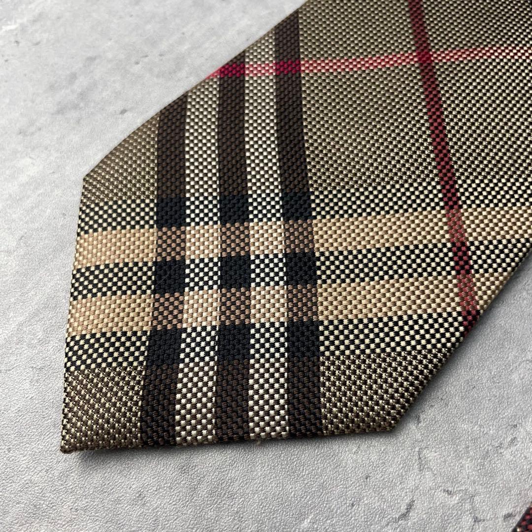 美品 BURBERRY LONDON ジャガード ノバチェック柄 ネクタイ 茶