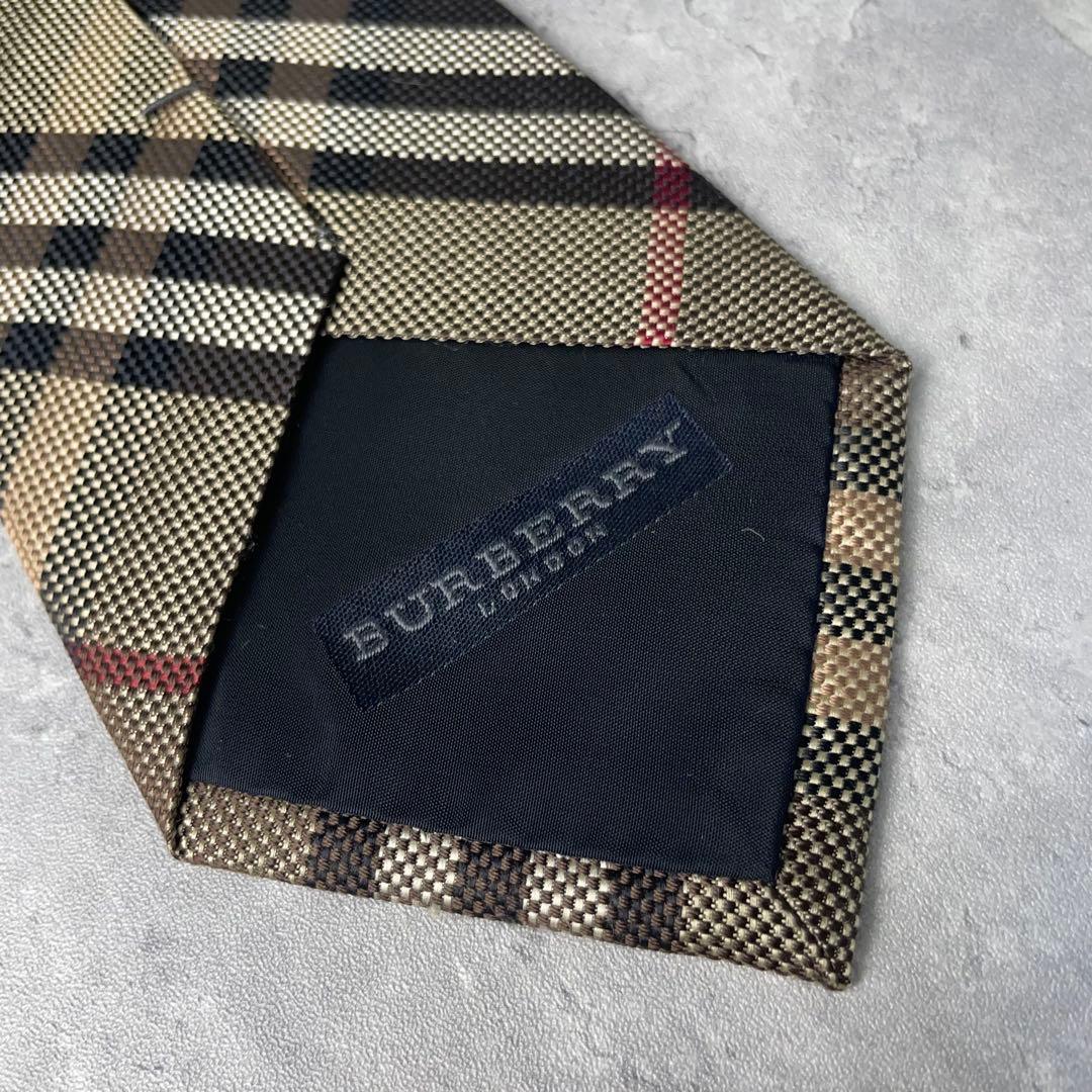 美品 BURBERRY LONDON ジャガード ノバチェック柄 ネクタイ 茶