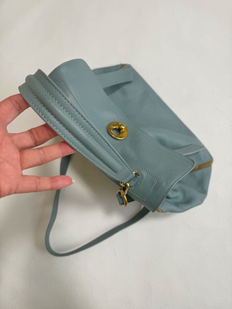 SAINT LAURENT レザーショルダー　ゴールド金具 グレーブルー 美品