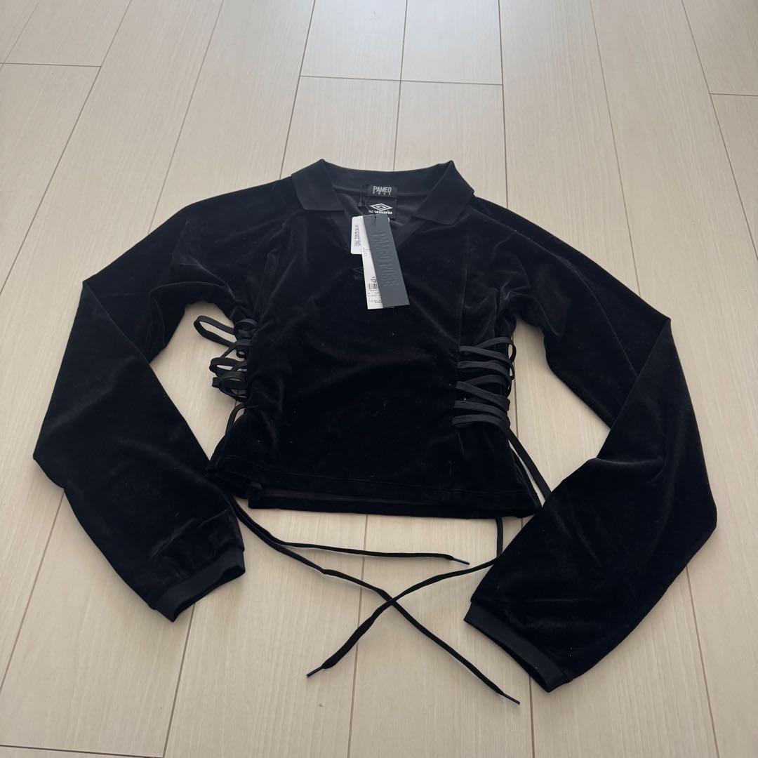トップス PAMEO POSE Lace Up Velvet Game Shirt