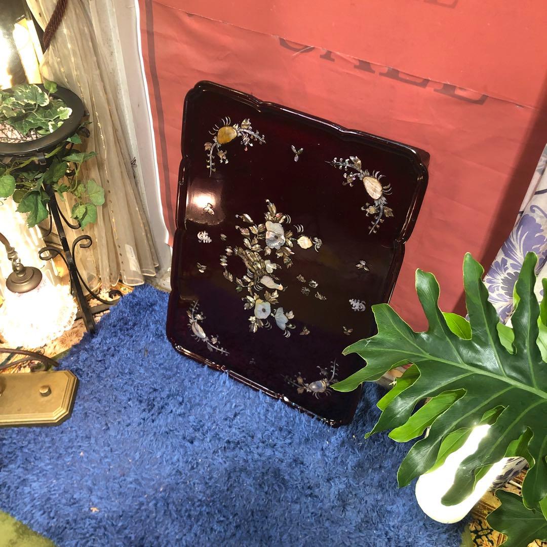 Sale 螺鈿アンティーク　コンパクト　フォールディング　テーブル 花台　らでん