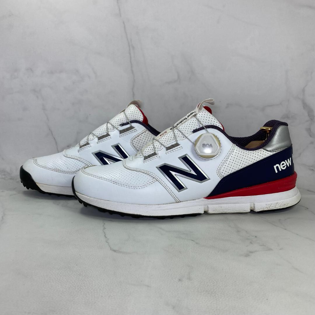 【美品】new balance ゴルフシューズ 26.0㎝ 白/紺/赤