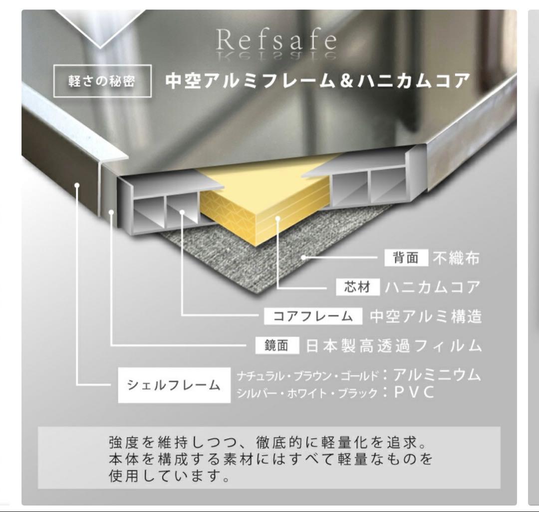 【新品・未開封】横浜手渡し Refsafe割れない鏡 50×160cm ゴールド