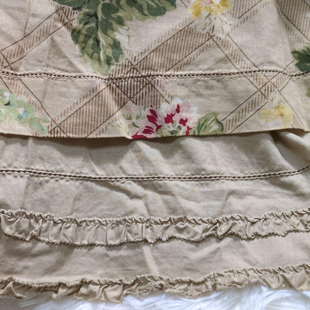はしびろ✨インゲボルグ ロングワンピース ピコフリル チェックオンフラワー