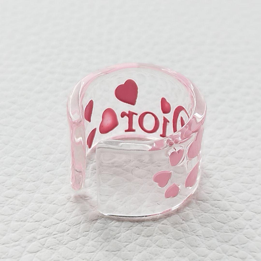 【未使用】Dior　ディオール　アクリルリング　13号　ハート　ロゴ　ピンク
